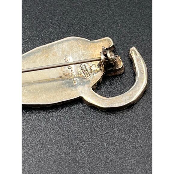 TM 299 Vintage Taxco Designer Sterling Silver Striped Cat Feline Brooch 1980’s - Picture 6 of 6